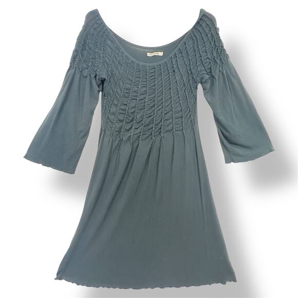 My Tribe Paula Dress Black Smocked Front Knee length Whimsigoth Whitchy Tunic L - Picture 1 of 14
